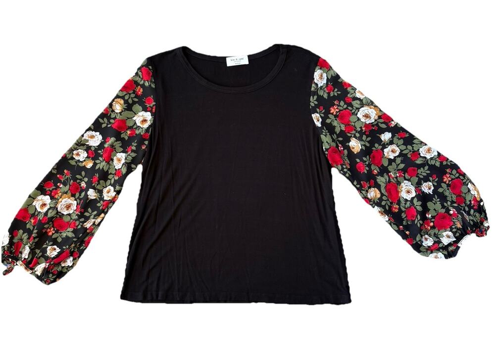 Kim & Cami Medium Black Top Flower Sleeve Red Billow Bishop Sleeve